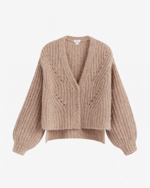 Cuyana Alpaca Wool Cropped Women's Cardigan Khaki | ONE2164DF