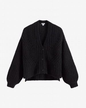 Cuyana Alpaca Wool Cropped Women's Cardigan Black | TBS8364QC