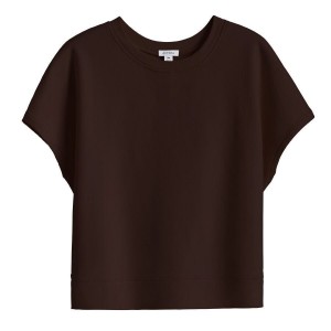 Cuyana French Terry Short Sleeve Women's Sweatshirts Dark Brown | TEH1624FH