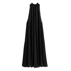 Cuyana Gathered-Neck Maxi Cover Up Women's Dress Black | QXP5213ON