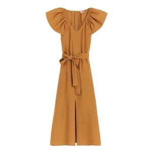 Cuyana Linen Flutter Sleeve Women's Dress Orange | SNP9484JI