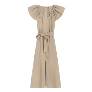 Cuyana Linen Flutter Sleeve Women's Dress Brown | AHA8390WJ