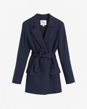 Cuyana Linen Relaxed Women's Blazers Navy | EOD1739RU