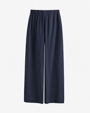 Cuyana Linen Wide Leg Women's Pants Navy | KIP3098XA