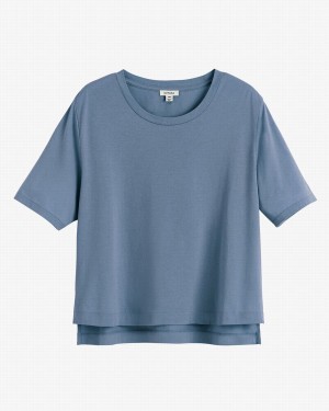 Cuyana Pima Cropped Tee Women's T Shirts Blue | JYO9097VD