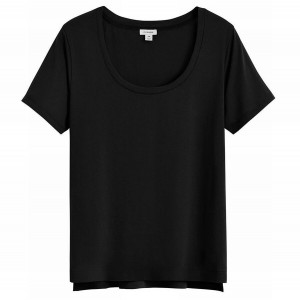 Cuyana Pima Scoop Neck Tee Women's T Shirts Black | LYP462XC