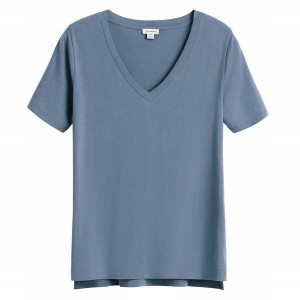 Cuyana Pima V-Neck Tee Women's T Shirts Blue | HIK7759NF