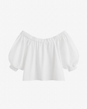 Cuyana Poplin Off-The-Shoulder Women's Cropped Tops White | HSV8171LS