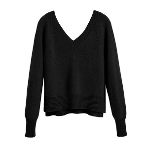 Cuyana Recycled Cashmere Deep V-Neck Women's Sweaters Black | EVS1393JC