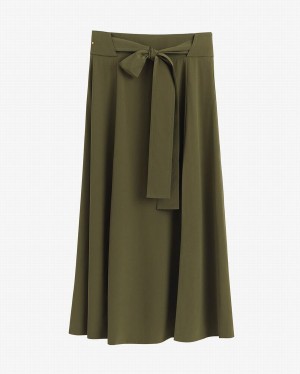 Cuyana Silk Belted Midi Women's Skirts Dark Green | DDL4184SE