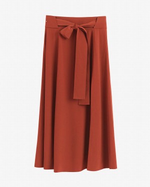 Cuyana Silk Belted Midi Women's Skirts Red | RJO16100MX