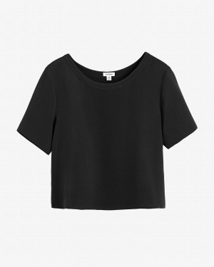 Cuyana Silk Cropped Crewneck Tee Women's T Shirts Black | FOS4269AN