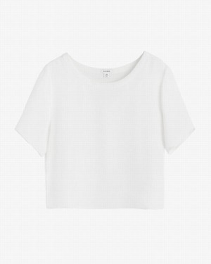 Cuyana Silk Cropped Crewneck Tee Women's T Shirts White | SGA9229BA