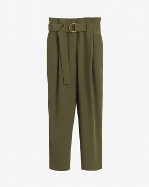 Cuyana Silk Paperbag Women's Pants Dark Green | CQT4191CJ