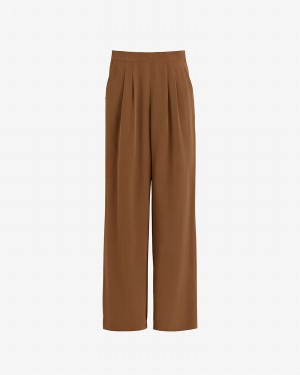 Cuyana Silk Wide-Leg Women's Pants Dark Brown | ZPT5223BE