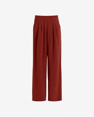 Cuyana Silk Wide-Leg Women's Pants Dark Red | VMS4229NG