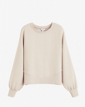 Cuyana Terry Balloon Sleeve Women's Sweatshirts Cream White | EOT6874AH