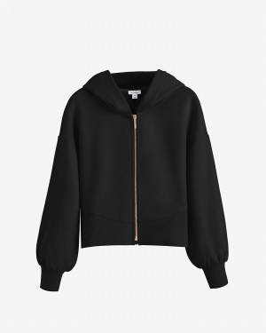 Cuyana Terry Zip Front Women's Hoodie Black | BQN5717TS