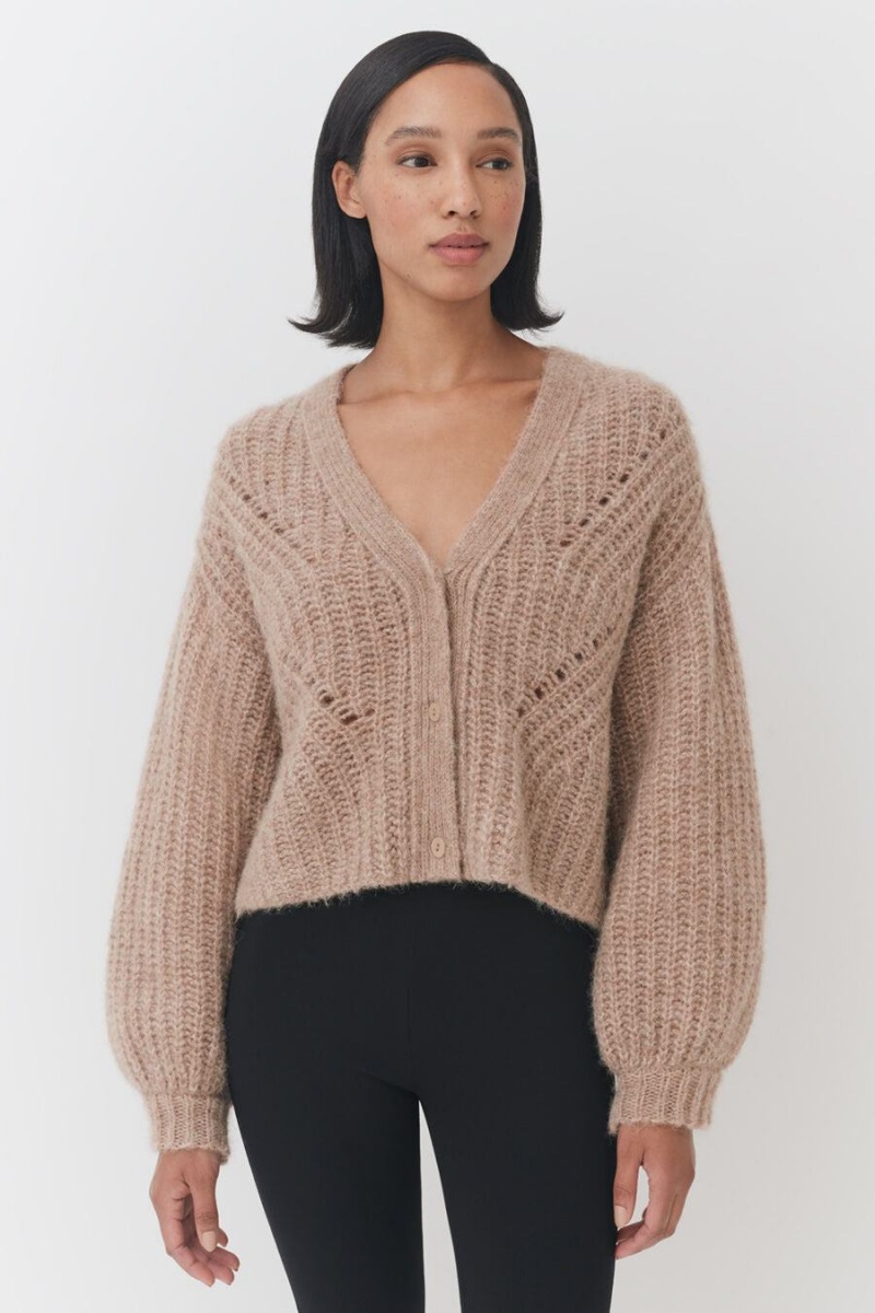 Cuyana Alpaca Wool Cropped Women's Cardigan Khaki | ONE2164DF