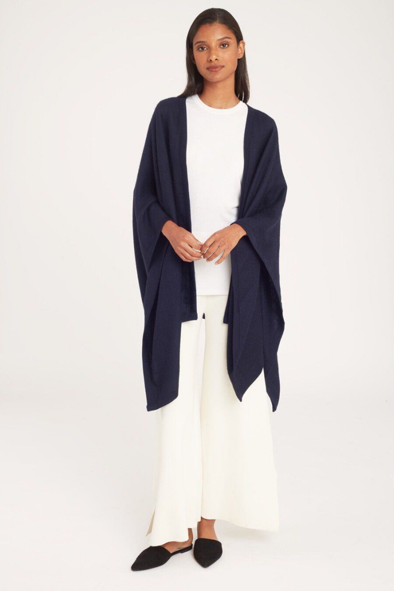 Cuyana Baby Alpaca Square Edge Cape Women's Sweaters Navy | PGO2359JH