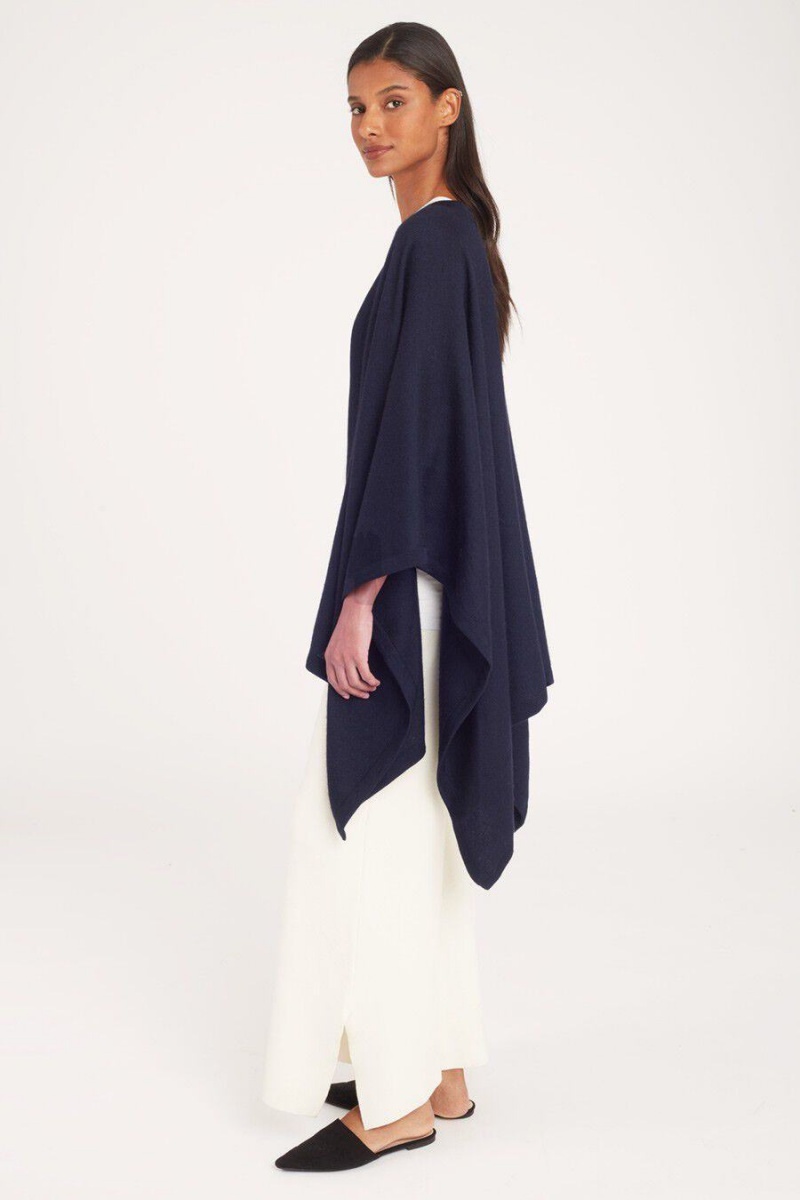 Cuyana Baby Alpaca Square Edge Cape Women's Sweaters Navy | PGO2359JH