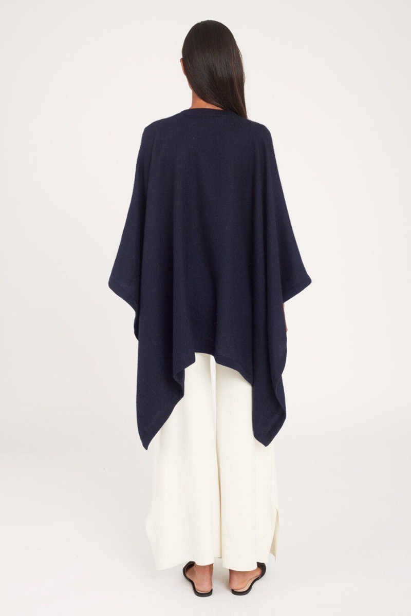 Cuyana Baby Alpaca Square Edge Cape Women's Sweaters Navy | PGO2359JH