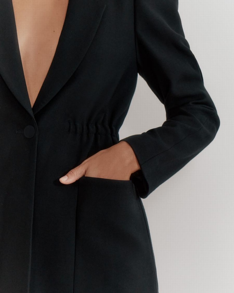 Cuyana Draped Sleeve Women's Blazers Black | SFQ9149LQ