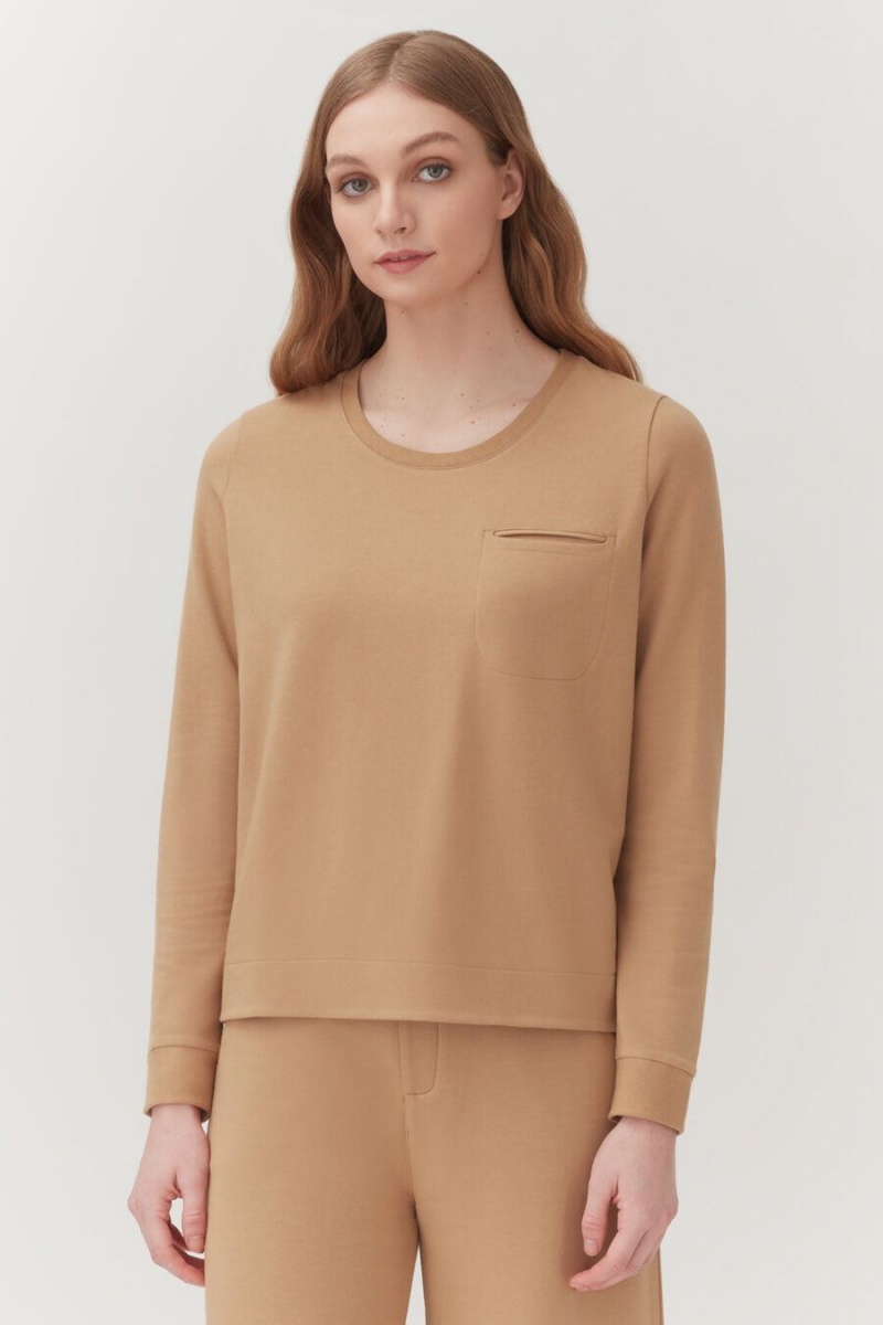 Cuyana French Terry Pleat-Back Women's Sweatshirts Brown | JOV168SQ