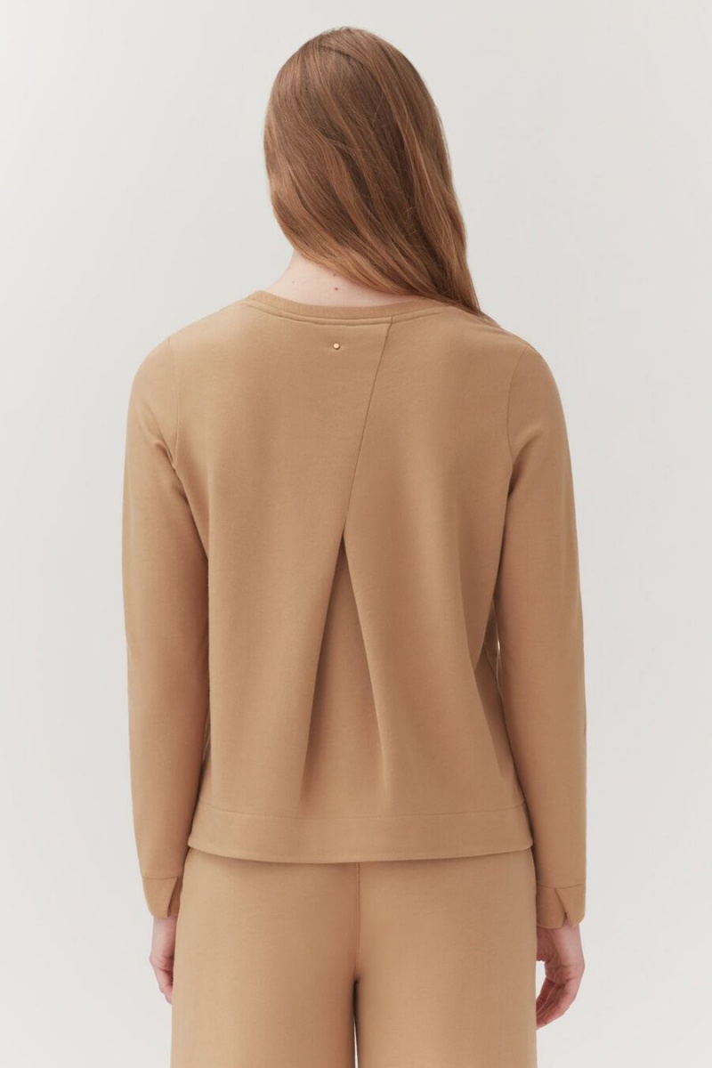 Cuyana French Terry Pleat-Back Women's Sweatshirts Brown | JOV168SQ