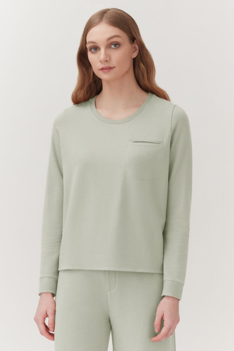 Cuyana French Terry Pleat-Back Women's Sweatshirts Green | EUK625KA