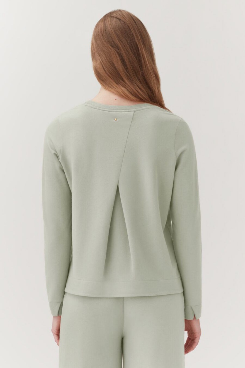 Cuyana French Terry Pleat-Back Women's Sweatshirts Green | EUK625KA