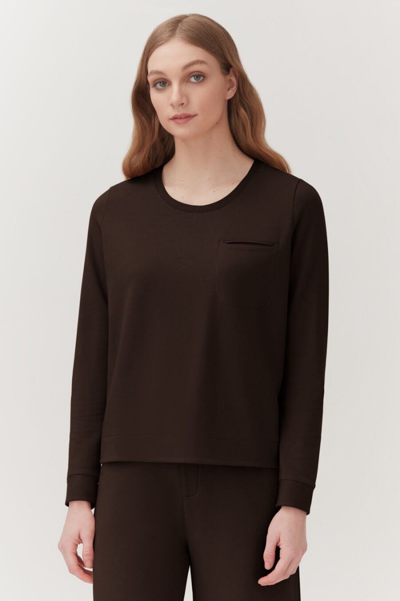 Cuyana French Terry Pleat-Back Women's Sweatshirts Dark Brown | HLG6990NN