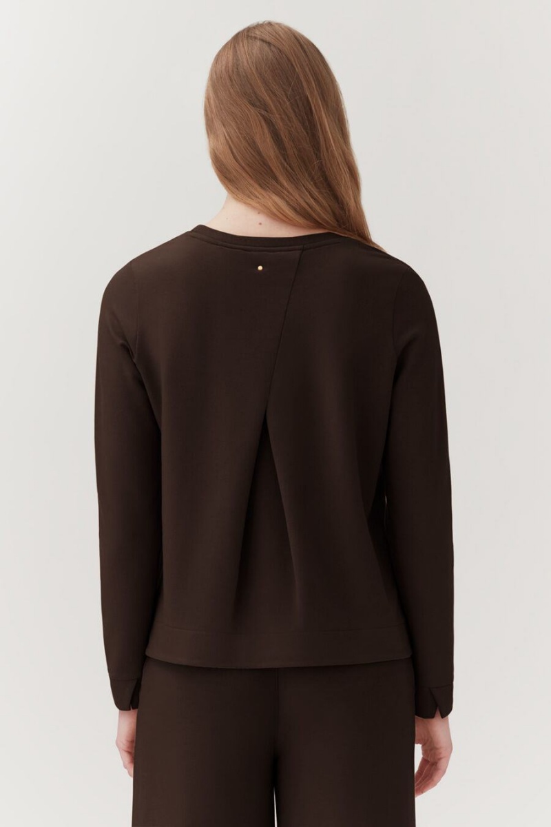 Cuyana French Terry Pleat-Back Women's Sweatshirts Dark Brown | HLG6990NN