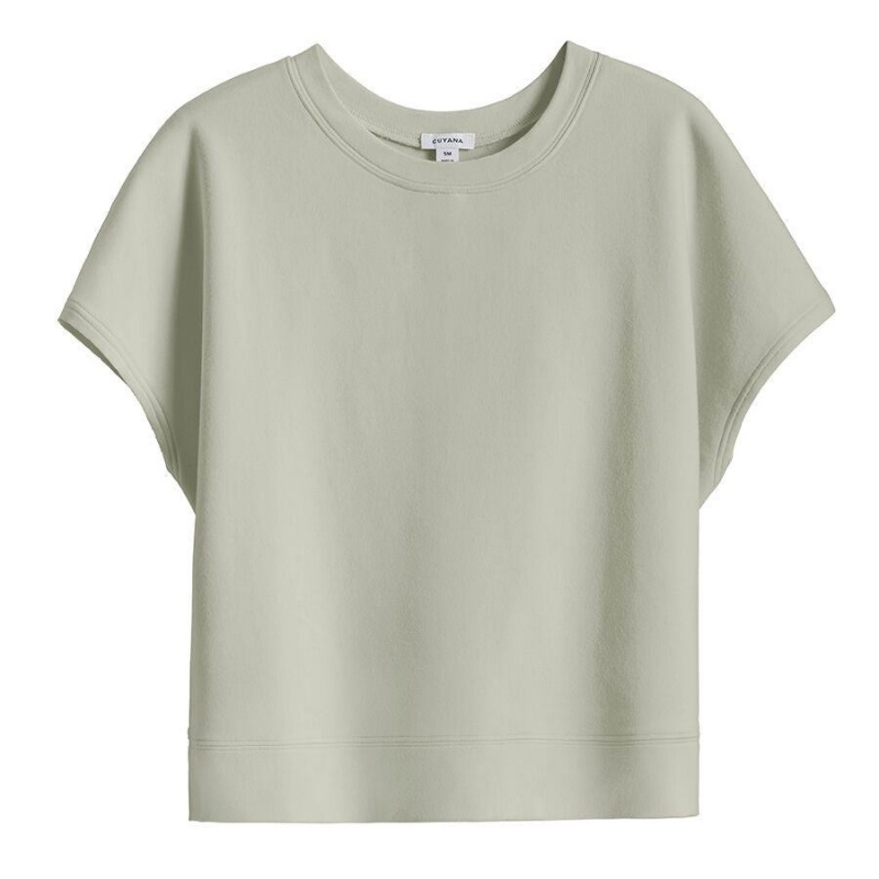 Cuyana French Terry Short Sleeve Women\'s Sweatshirts Green | OJM8239JX