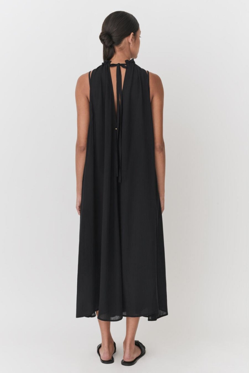 Cuyana Gathered-Neck Maxi Cover Up Women's Dress Black | QXP5213ON