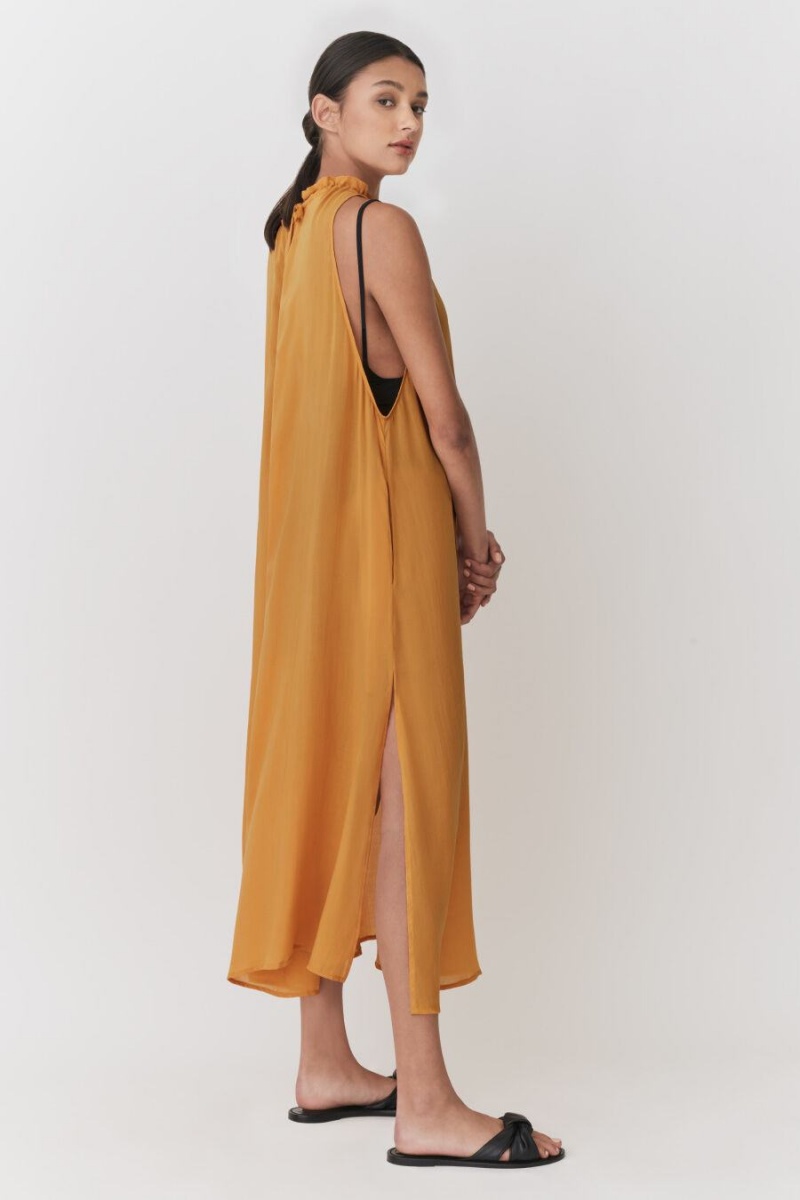 Cuyana Gathered-Neck Maxi Cover Up Women's Dress Yellow | GFX454VN