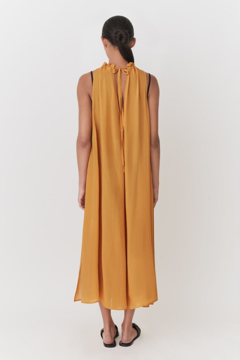 Cuyana Gathered-Neck Maxi Cover Up Women's Dress Yellow | GFX454VN