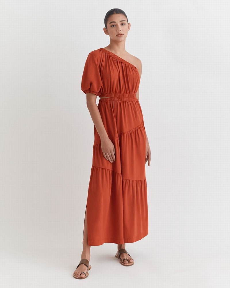 Cuyana Gathered One Shoulder Women's Dress Orange | ALE8024EH