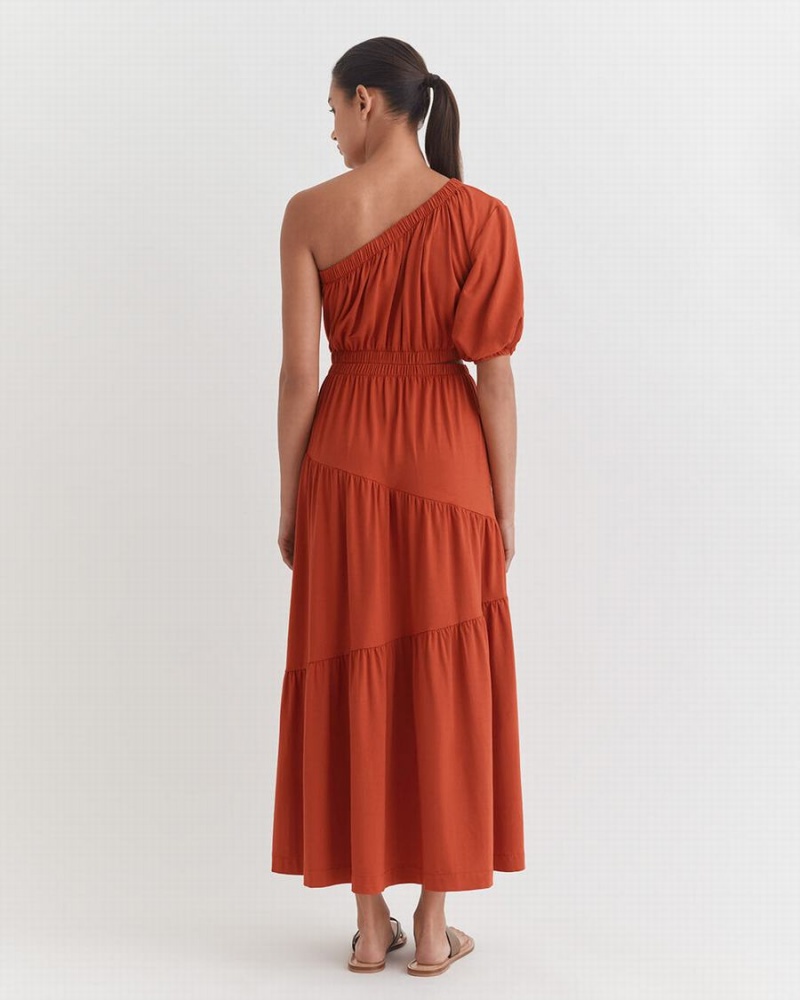 Cuyana Gathered One Shoulder Women's Dress Orange | ALE8024EH