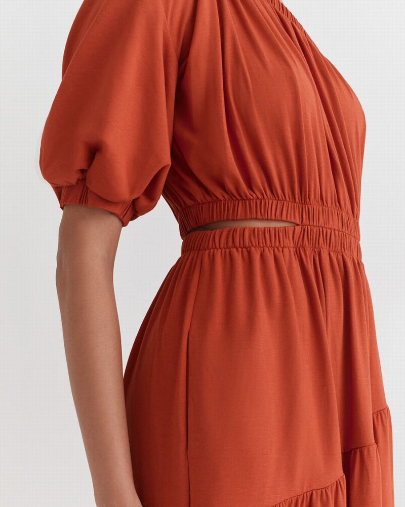 Cuyana Gathered One Shoulder Women's Dress Orange | ALE8024EH