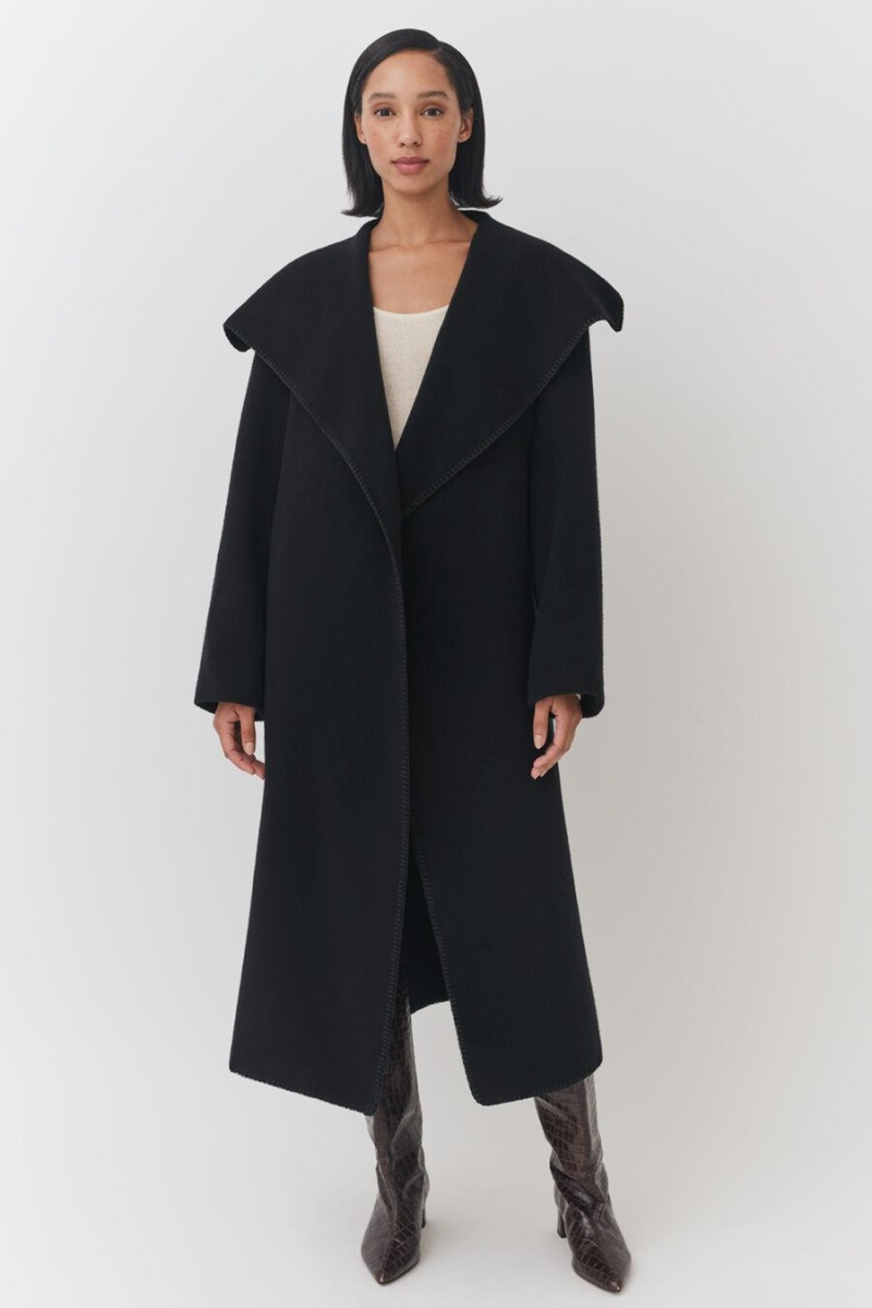 Cuyana Light Wool Wrap Women's Coats Black | THI6531SE