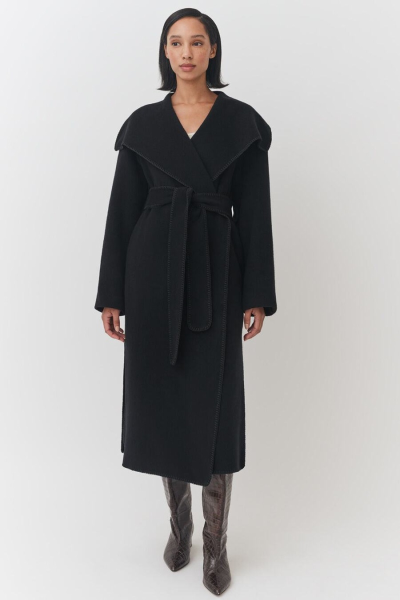 Cuyana Light Wool Wrap Women's Coats Black | THI6531SE