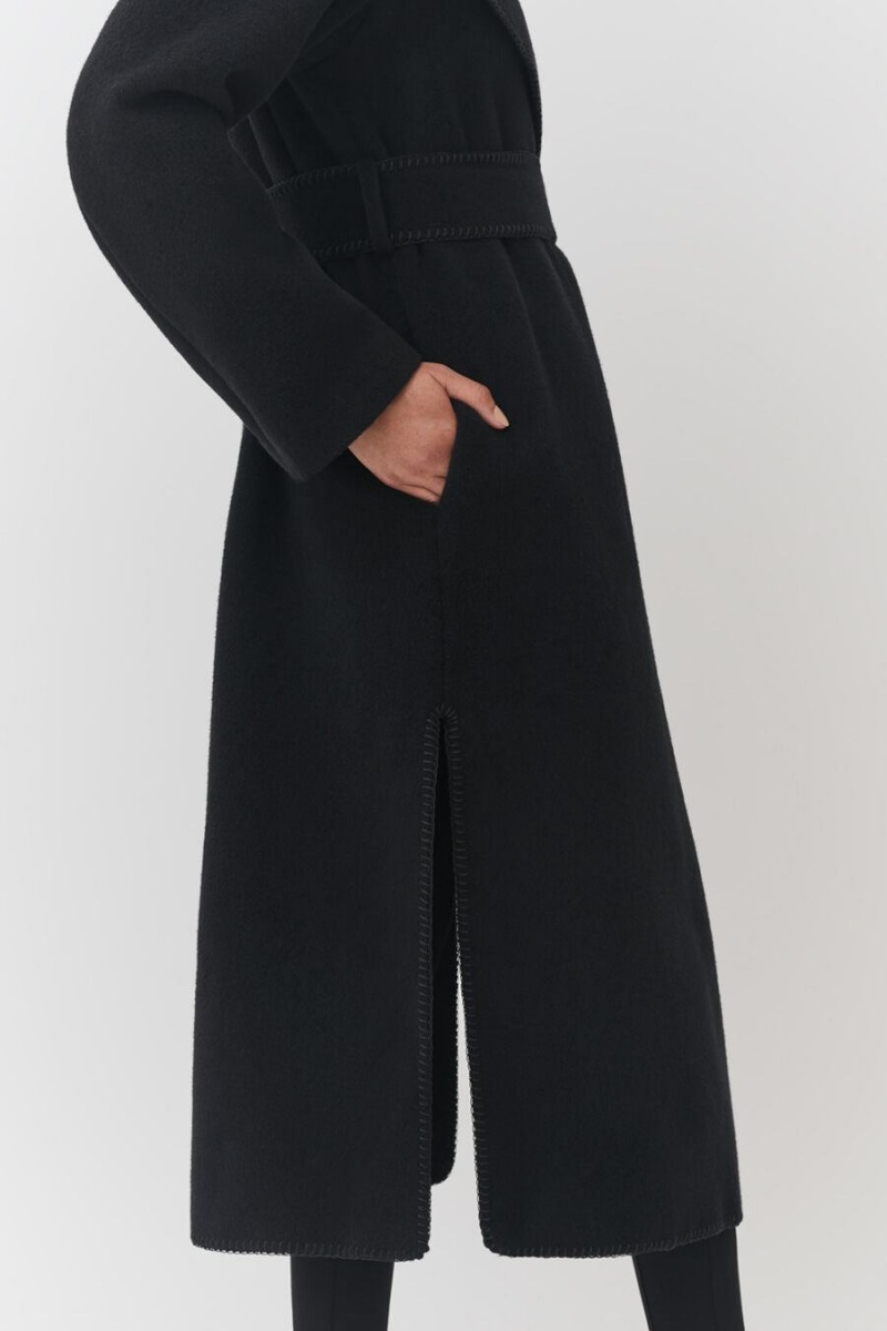 Cuyana Light Wool Wrap Women's Coats Black | THI6531SE