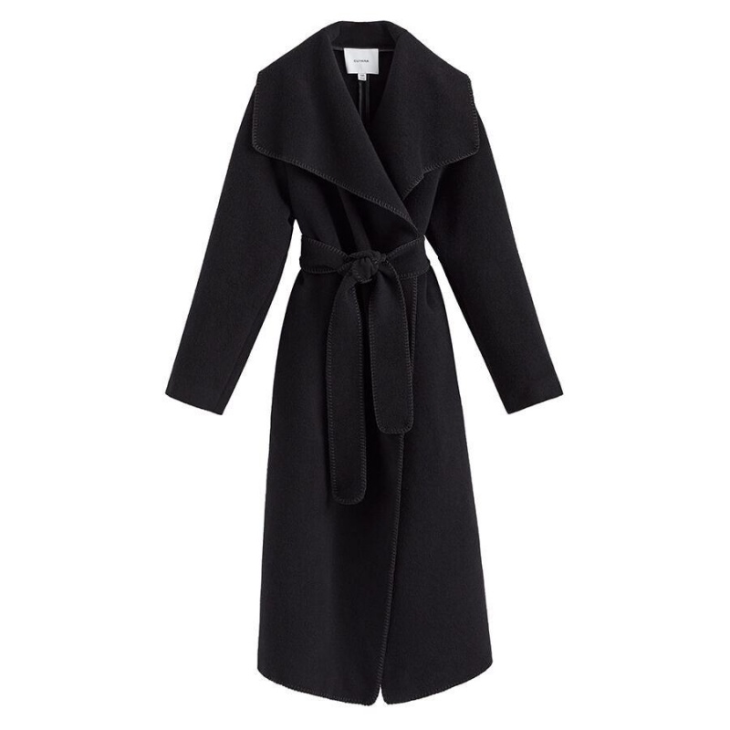 Cuyana Light Wool Wrap Women\'s Coats Black | THI6531SE