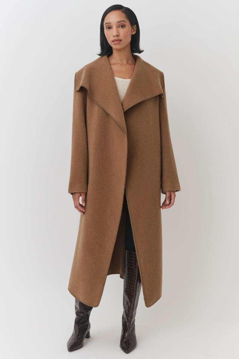 Cuyana Light Wool Wrap Women's Coats Brown | IUR803GI