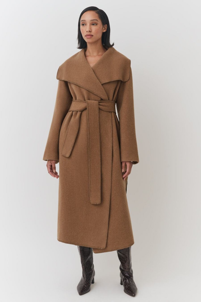 Cuyana Light Wool Wrap Women's Coats Brown | IUR803GI