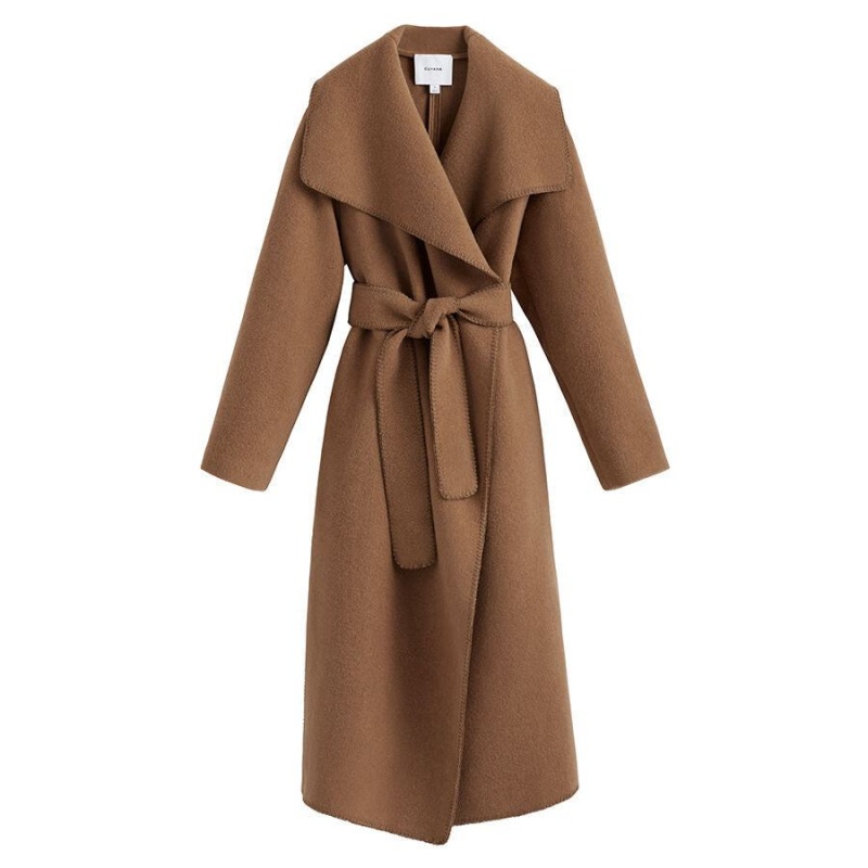 Cuyana Light Wool Wrap Women\'s Coats Brown | IUR803GI