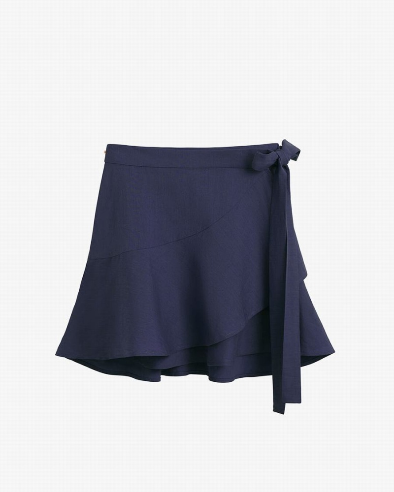 Cuyana Linen Wrap Mini Women\'s Skirts Navy | PTW4846TF