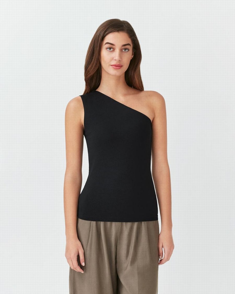 Cuyana One Shoulder Top Women's Tanks Black | CHH15KH