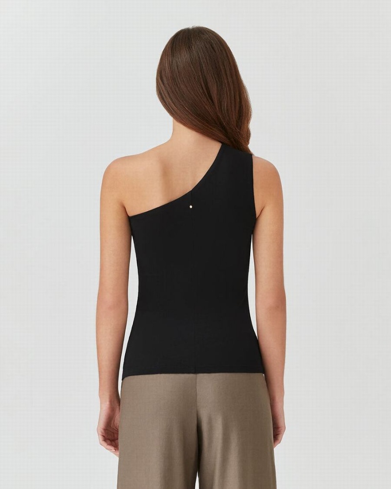 Cuyana One Shoulder Top Women's Tanks Black | CHH15KH